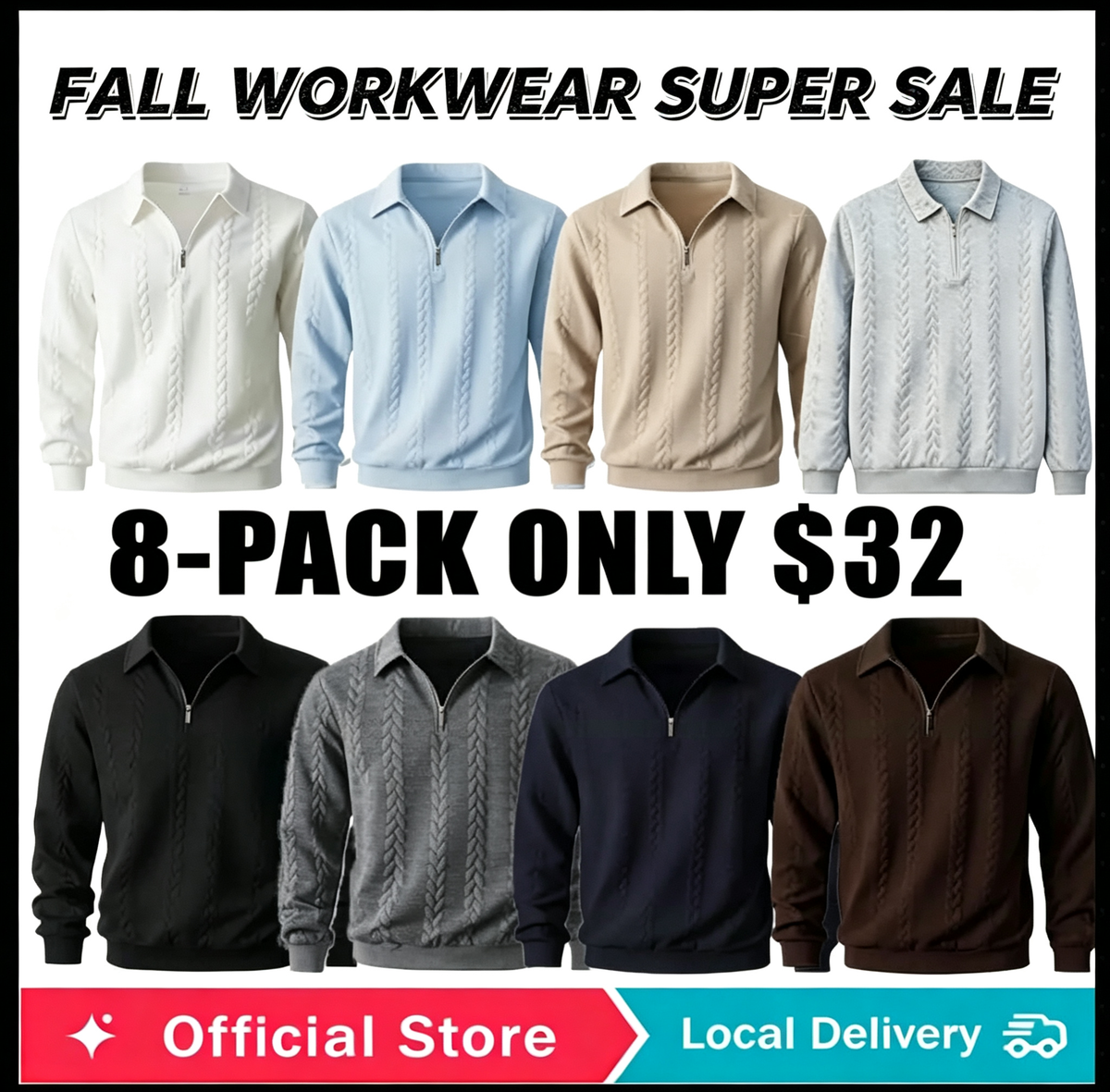 🔥Last Day Promotion!🔥Clearance Sale - Up to 90% Off-Men's Fall Winter Outfits Knitted Polo Neck Long Sleeve Sweatshirt for Daliy Wear