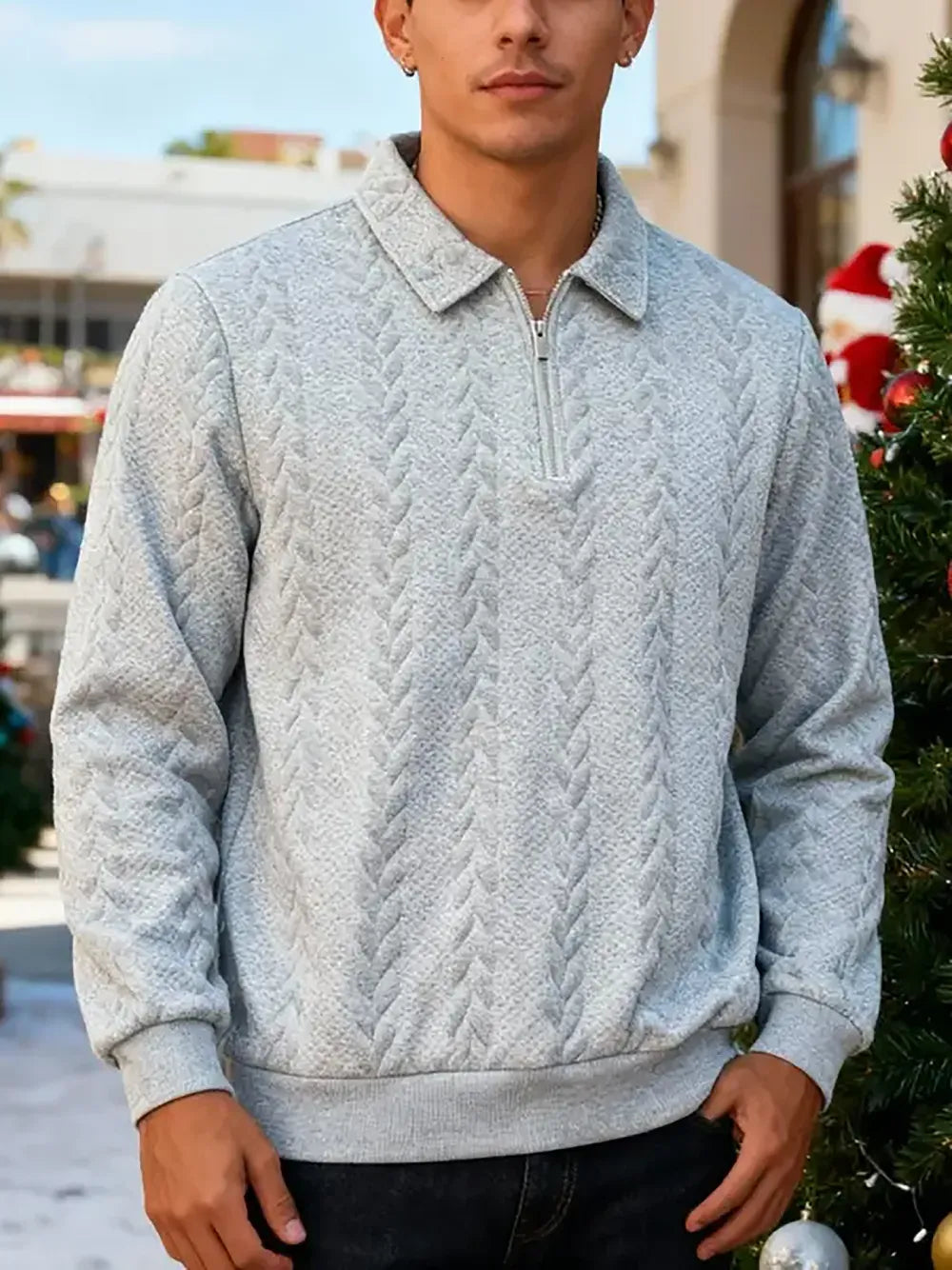 🔥Last Day Promotion!🔥Clearance Sale - Up to 90% Off-Men's Fall Winter Outfits Knitted Polo Neck Long Sleeve Sweatshirt for Daliy Wear