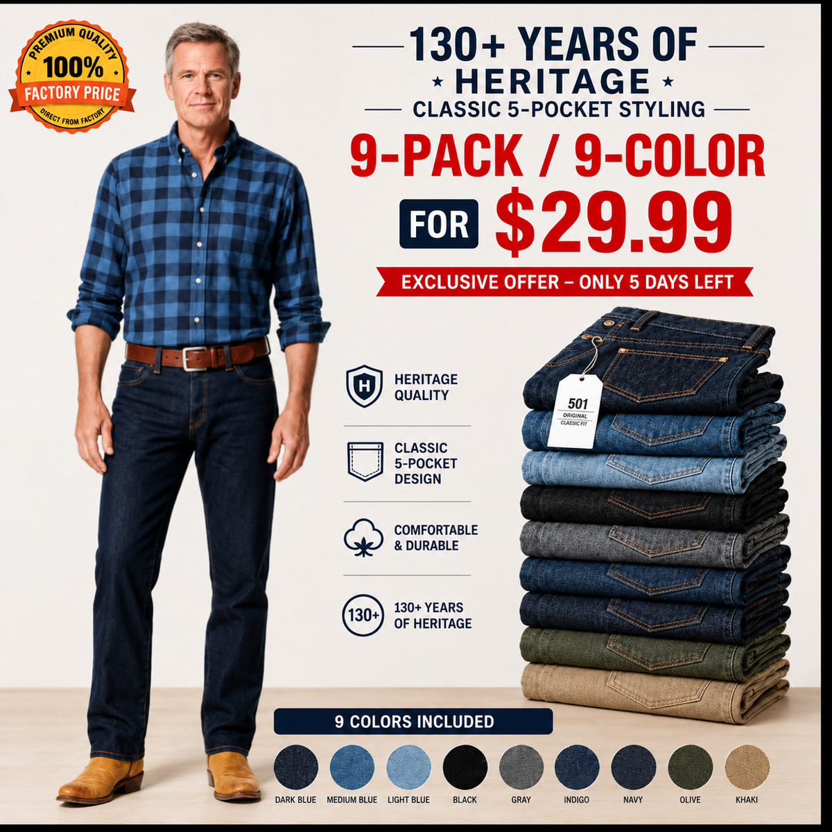 🔥 BESTSELLER | 9PCS $29.99 | Classic Fit Denim Pants