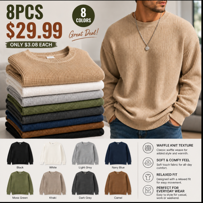 🔥 BESTSELLER | 8PCS $29.99 | Men's Waffle Knit Crewneck Sweater