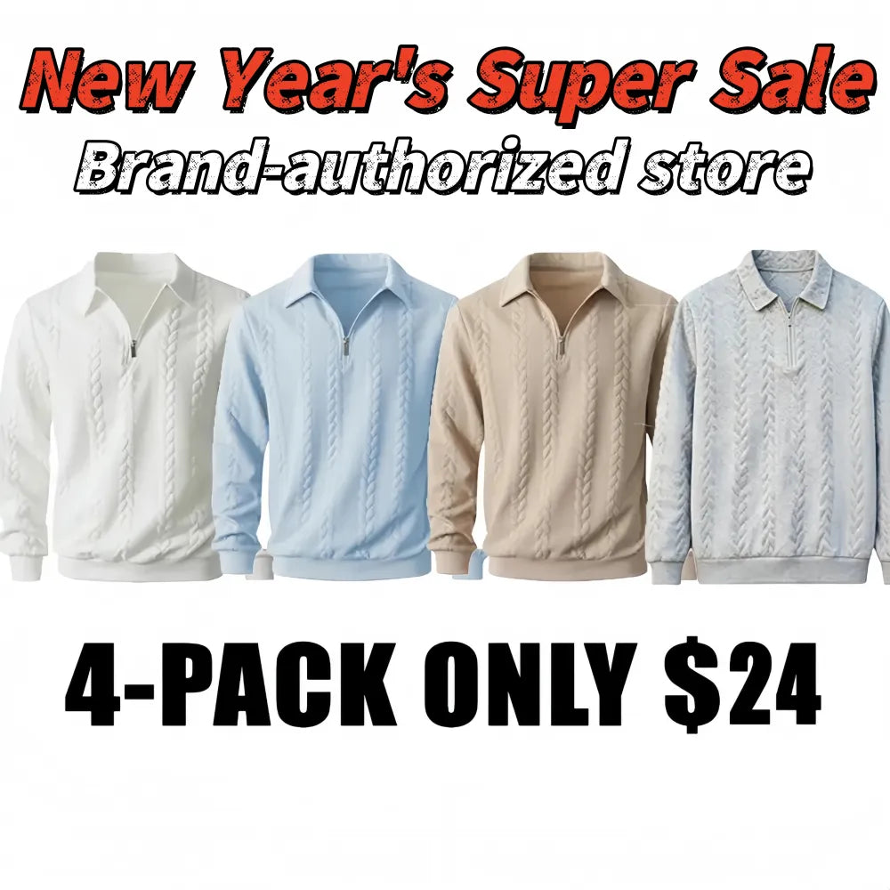🔥Last Day Promotion!🔥Clearance Sale - Up to 90% Off-Men's Fall Winter Outfits Knitted Polo Neck Long Sleeve Sweatshirt for Daliy Wear