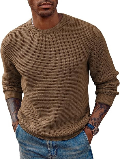 🔥 BESTSELLER | 8PCS $29.99 | Men's Waffle Knit Crewneck Sweater