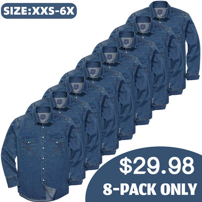 ✨Hot Sale✨Men's Long Sleeve Stone-Washed and Pre-Washed Denim Work Shirt