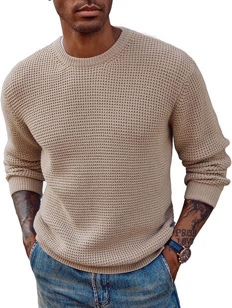 🔥 BESTSELLER | 8PCS $29.99 | Men's Waffle Knit Crewneck Sweater